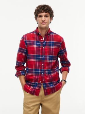 red regular fit tartan check flannel shirt for men tommy hilfiger