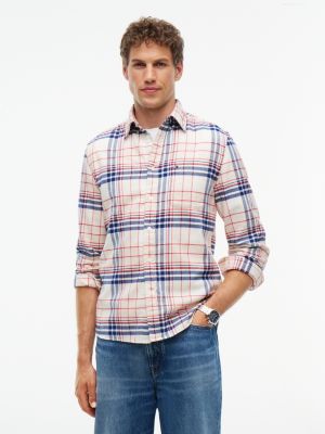 white regular fit tartan check flannel shirt for men tommy hilfiger