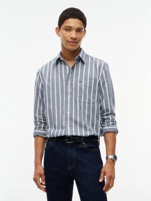 blue regular fit brushed flannel stripe shirt for men tommy hilfiger