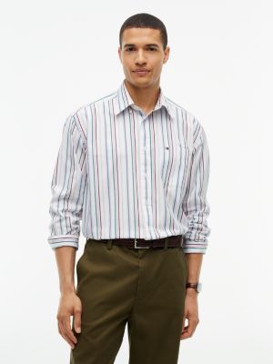 chemise décontractée à rayures en popeline yellow pour hommes tommy hilfiger