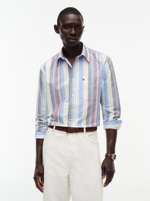 blue relaxed fit mixed stripe oxford shirt for men tommy hilfiger