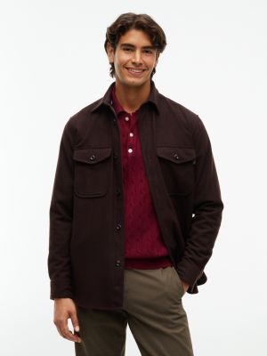 brown relaxed fit wolmix overhemd voor heren - tommy hilfiger