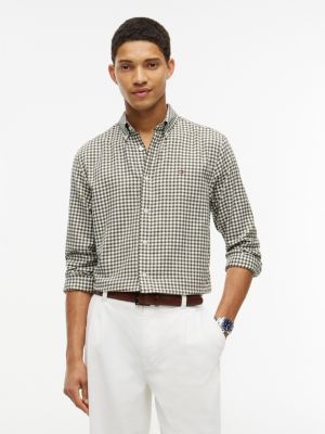 green regular fit gingham dobby flannel shirt for men tommy hilfiger