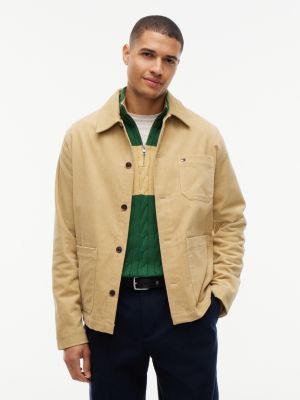 beige relaxed fit corduroy chore shirt jacket for men tommy hilfiger