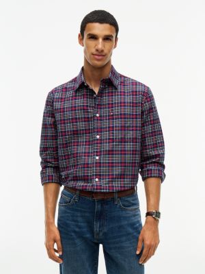 blue relaxed fit oxford-hemd mit schottenkaro für herren - tommy hilfiger