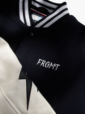 white tommy hilfiger x frgmt leather sleeves varsity jacket for men tommy hilfiger