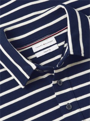 blue regular waffle long sleeve polo shirt for men tommy hilfiger