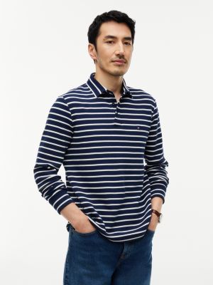 blue regular waffle long sleeve polo shirt for men tommy hilfiger