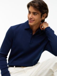 Regular Waffle Long Sleeve Polo Shirt — Blue 3