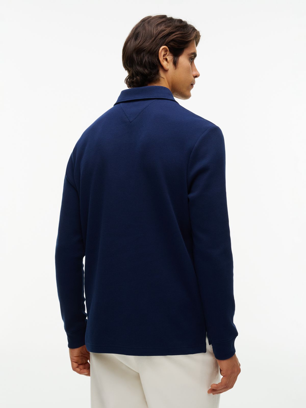 Regular Waffle Long Sleeve Polo Shirt — Blue