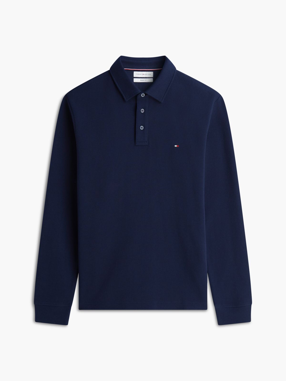 Regular Waffle Long Sleeve Polo Shirt — Blue