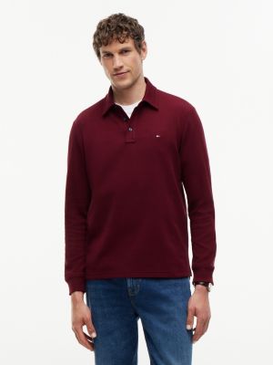 purple regular waffle long sleeve polo shirt for men tommy hilfiger