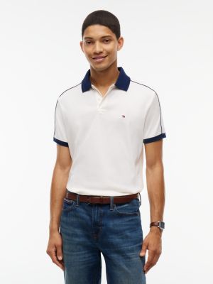 yellow regular fit textured collar polo shirt for men tommy hilfiger