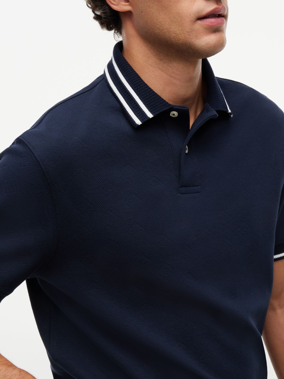Relaxed Fit Foulard Jacquard Polo Shirt — Blue