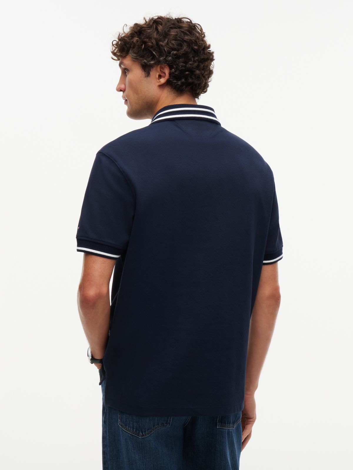 Relaxed Fit Foulard Jacquard Polo Shirt — Blue