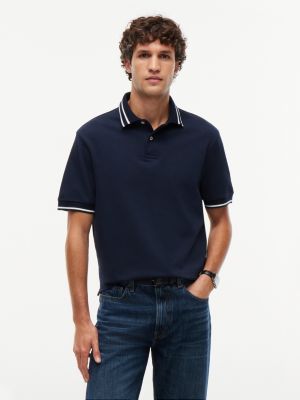 blue relaxed fit jacquard polo met foulardpatroon voor heren - tommy hilfiger