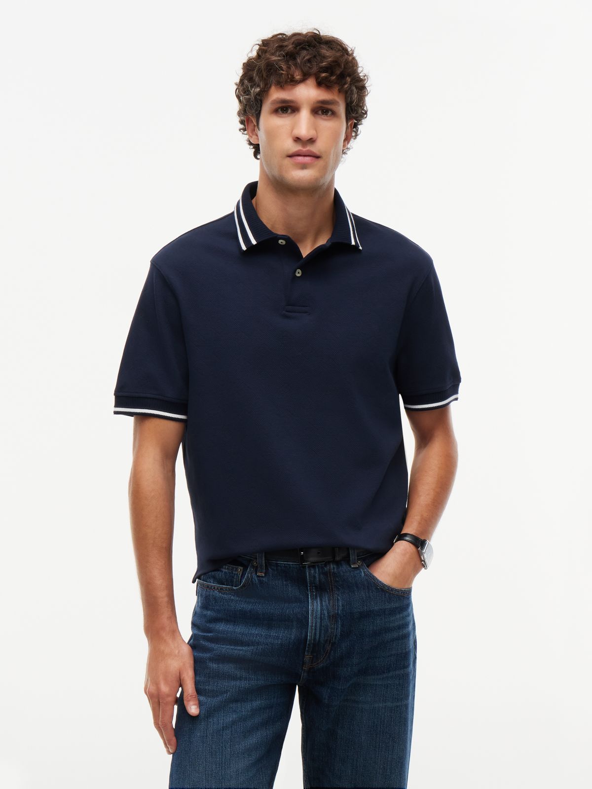 Relaxed Fit Foulard Jacquard Polo Shirt — Blue