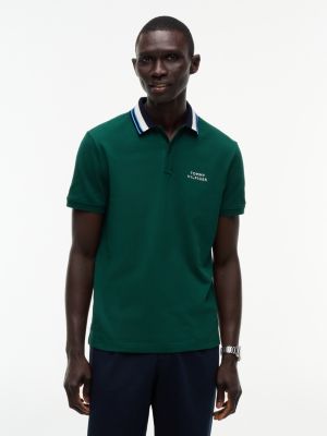 green regular fit tipped collar polo shirt for men tommy hilfiger