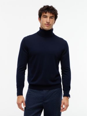 blue new york label wool roll neck jumper for men tommy hilfiger