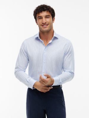 blue new york label slim fit flex collar shirt for men tommy hilfiger