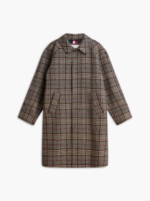 manteau droit à carreaux en pure laine brown pour hommes tommy hilfiger