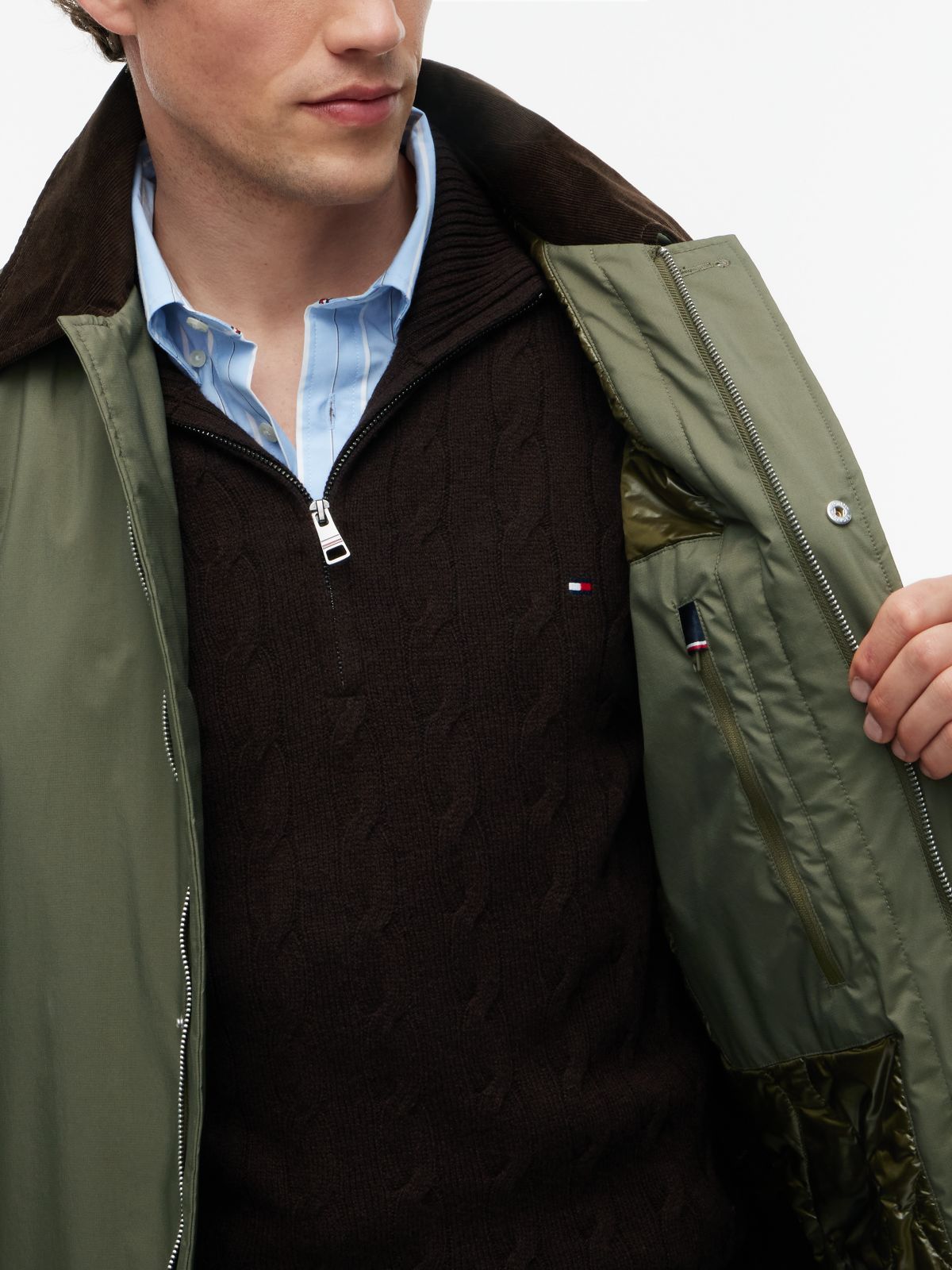 Ripstop Collared Relaxed Padded Coat — Green