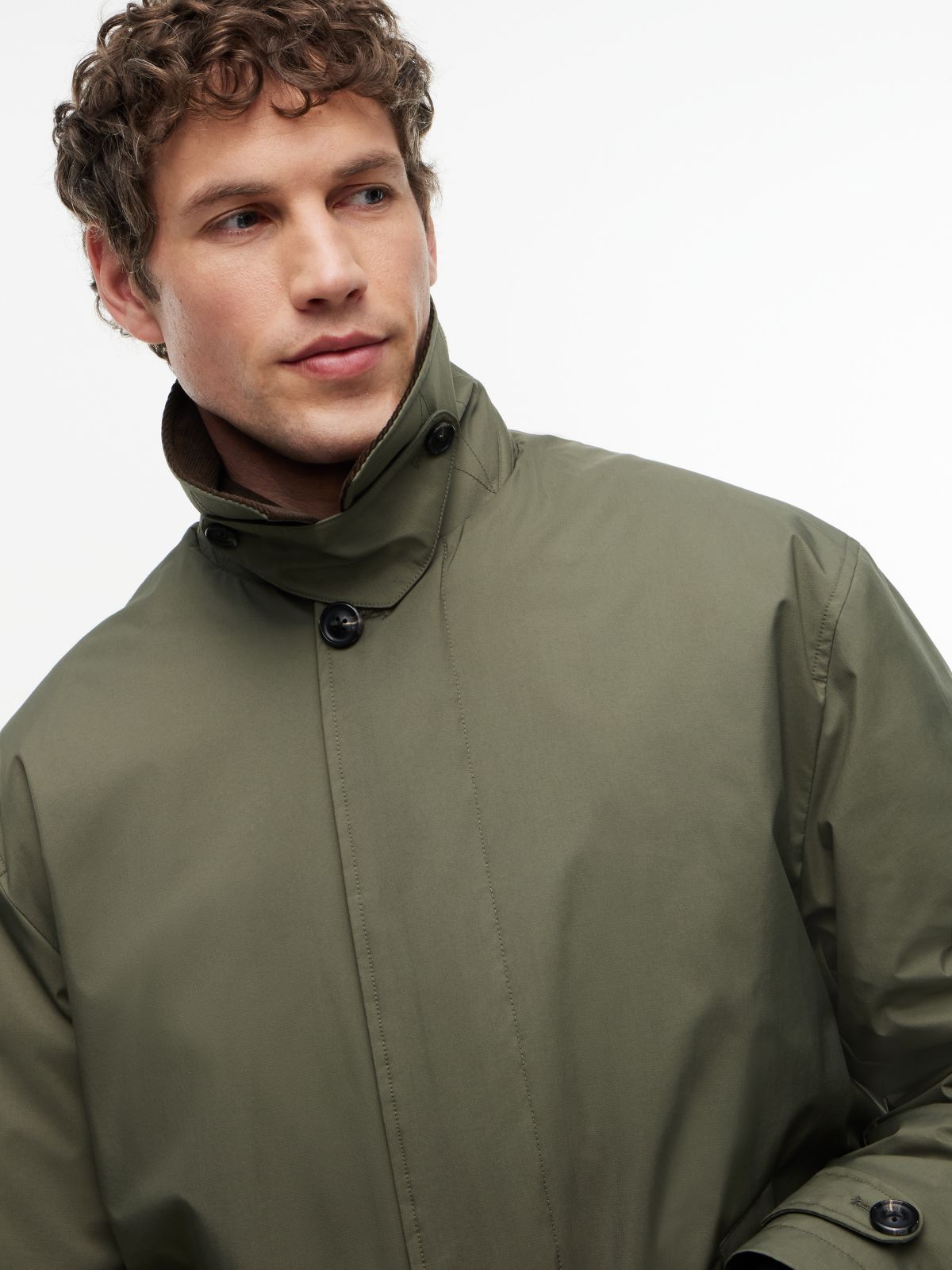 Ripstop Collared Relaxed Padded Coat — Green