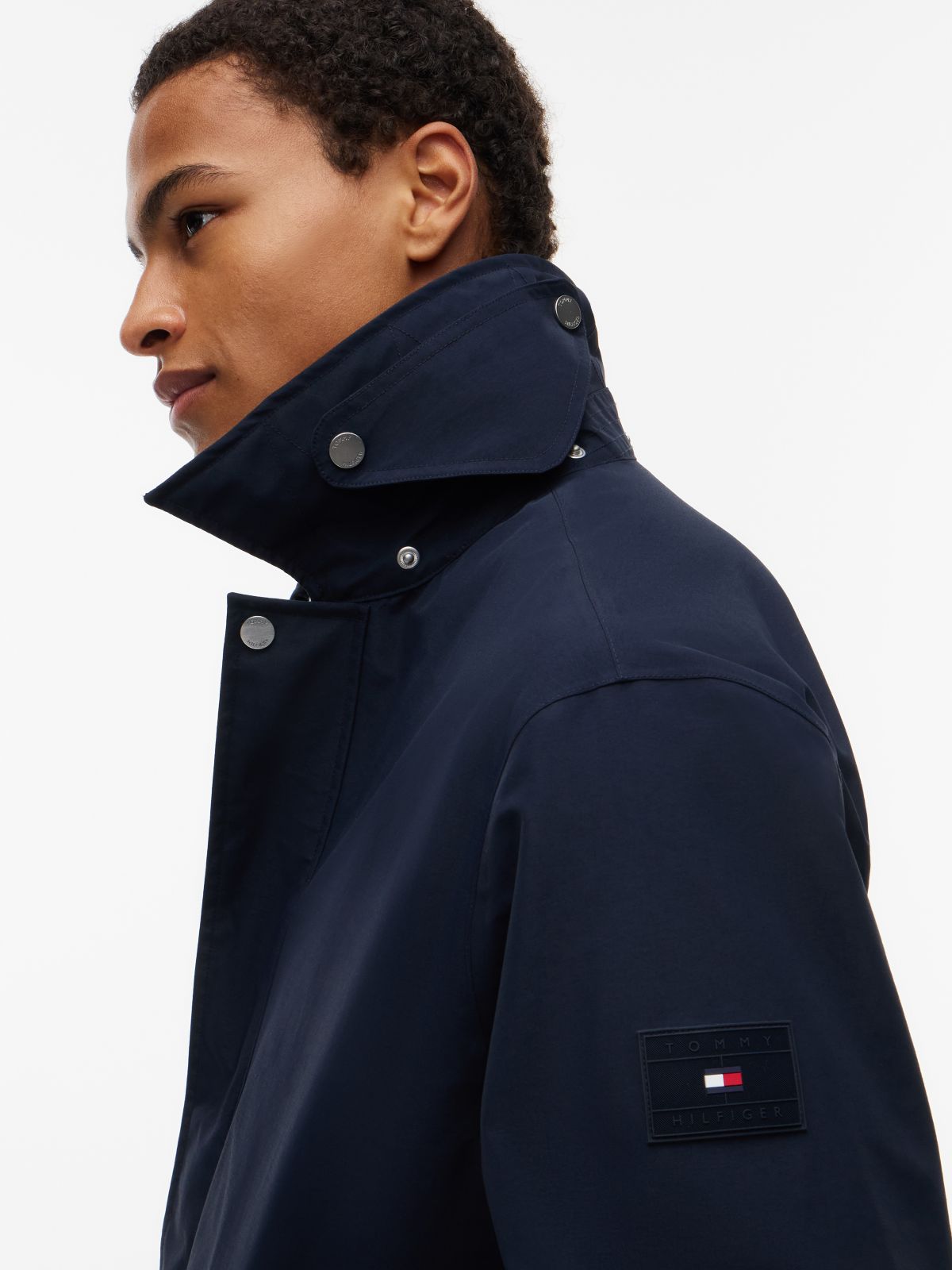 Waterproof Triple-Layer Hooded Relaxed Mac Coat — Blue