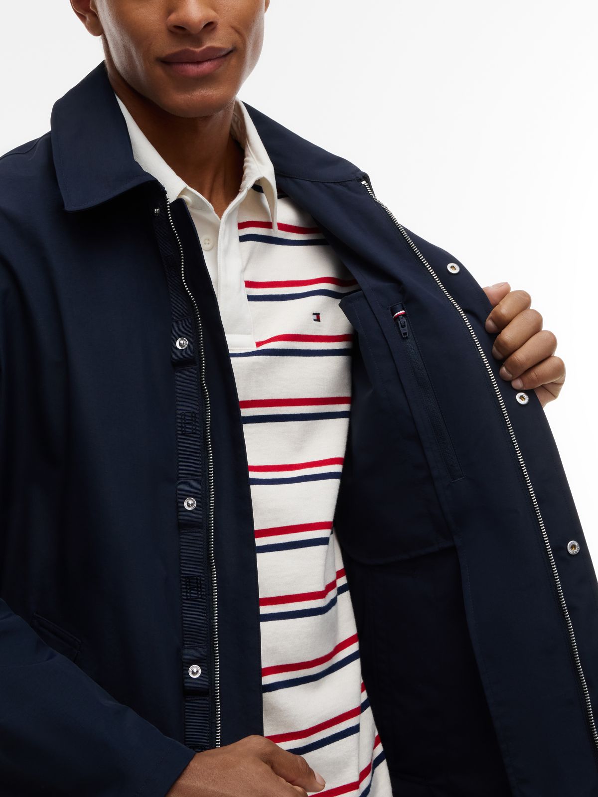 Waterproof Triple-Layer Hooded Relaxed Mac Coat — Blue