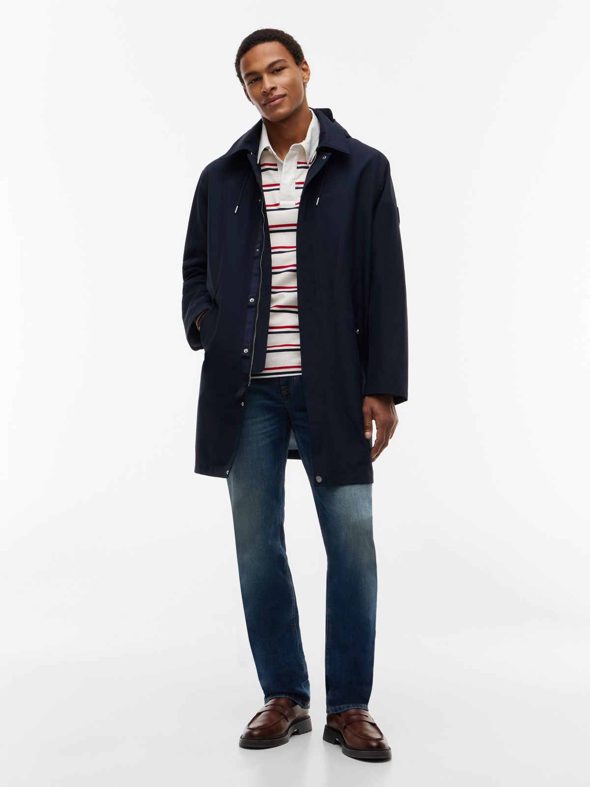 Waterproof Triple-Layer Hooded Relaxed Mac Coat — Blue