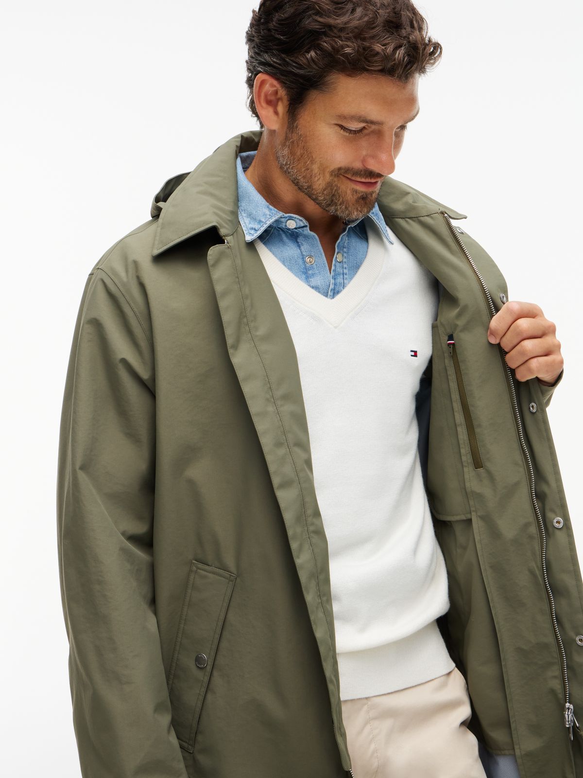 Waterproof Triple-Layer Hooded Relaxed Mac Coat — Green