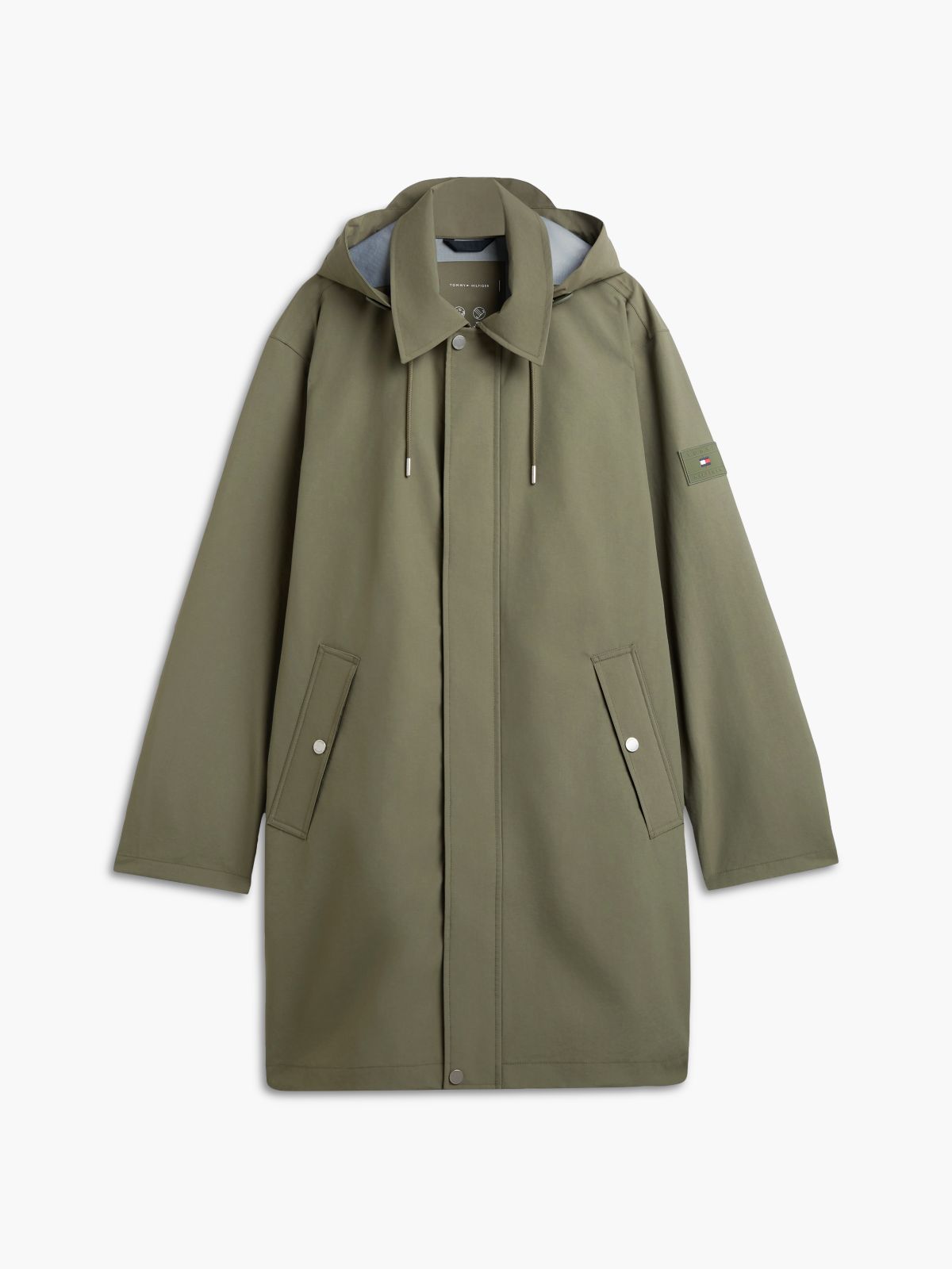 Waterproof Triple-Layer Hooded Relaxed Mac Coat — Green