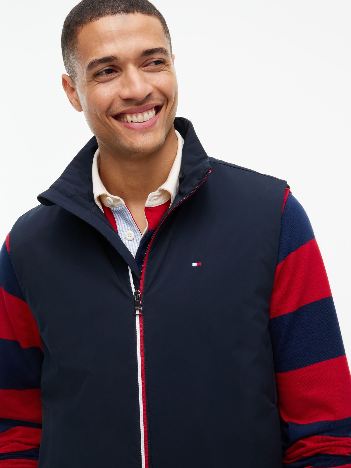 Global Stripe Lightweight Padded Gilet — Blue
