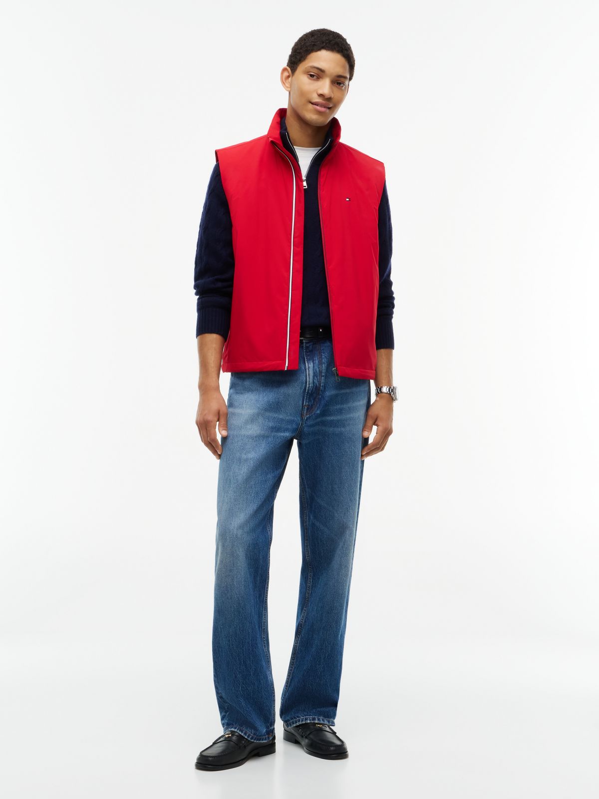 Global Stripe Lightweight Padded Gilet — Red