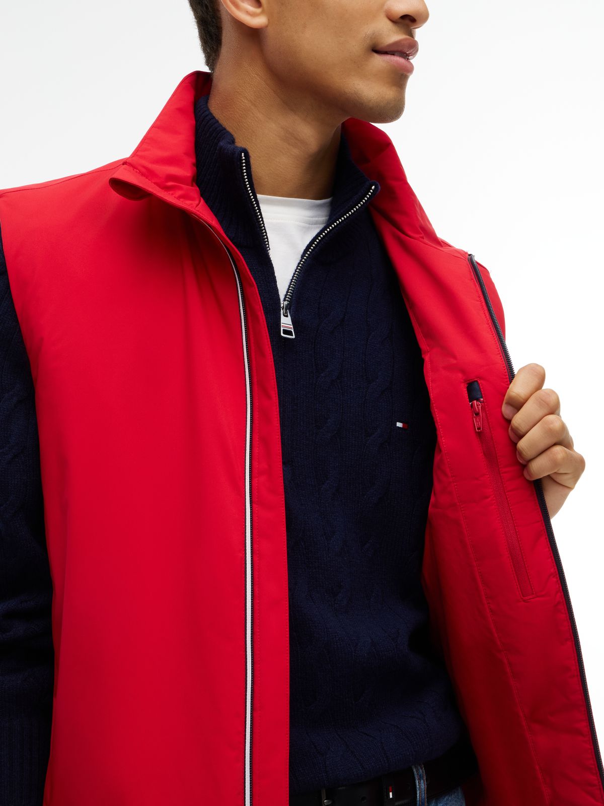 Global Stripe Lightweight Padded Gilet — Red