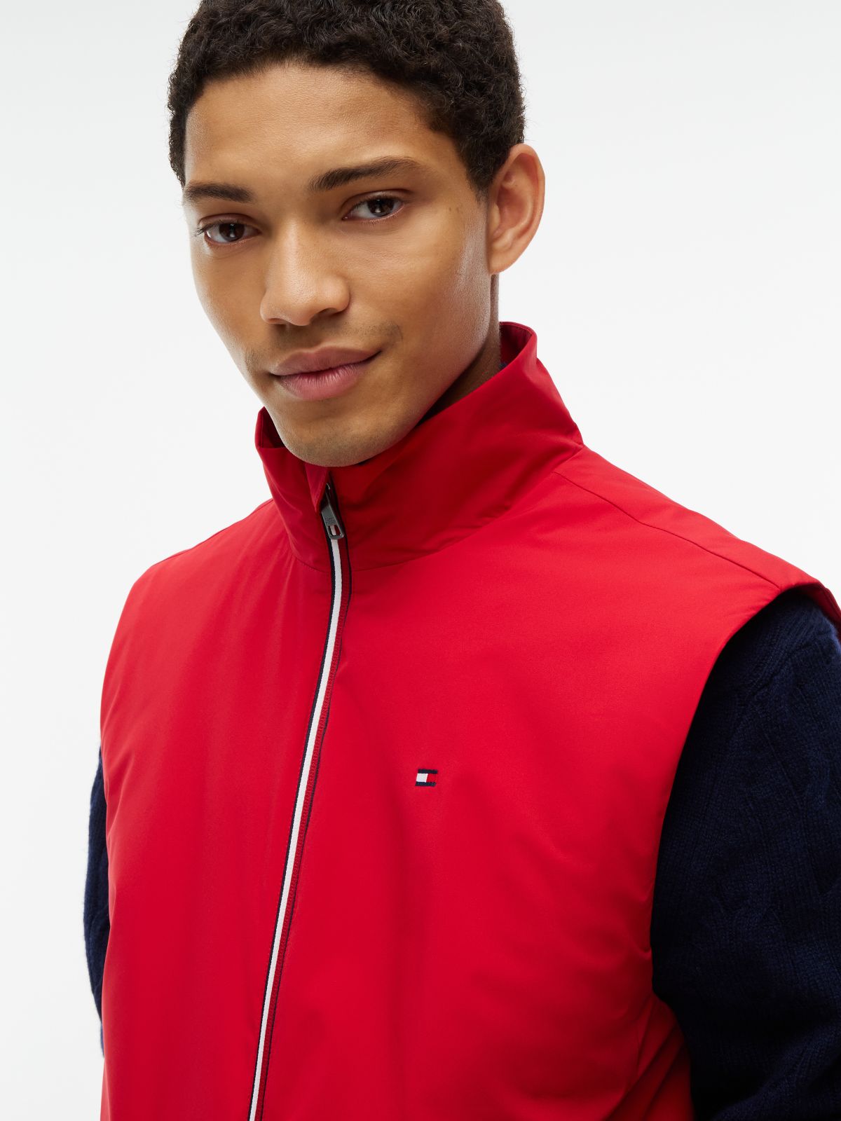 Global Stripe Lightweight Padded Gilet — Red