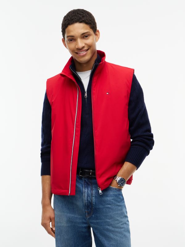 Global Stripe Lightweight Padded Gilet — Red