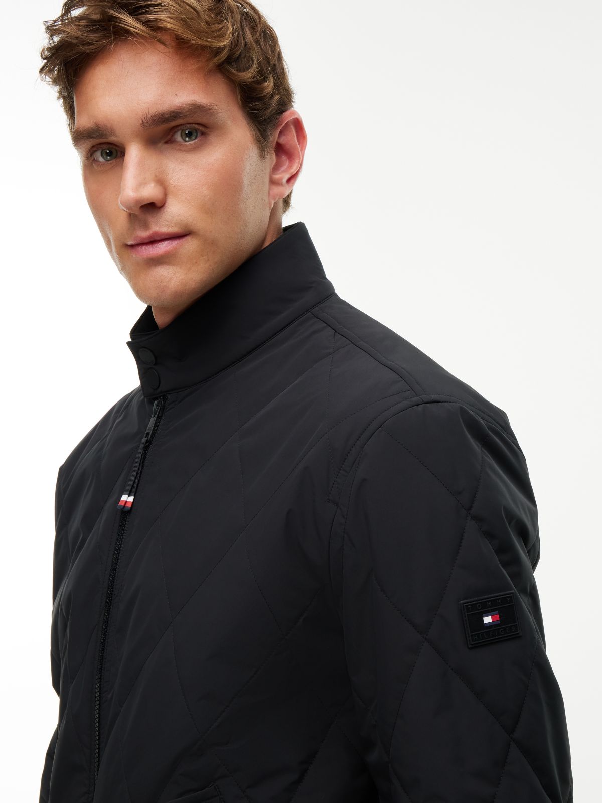 Water Repellent Packable Quilted Harrington Jacket — Black