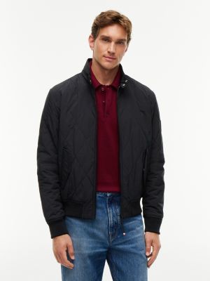 black water repellent packable quilted harrington jacket for men tommy hilfiger
