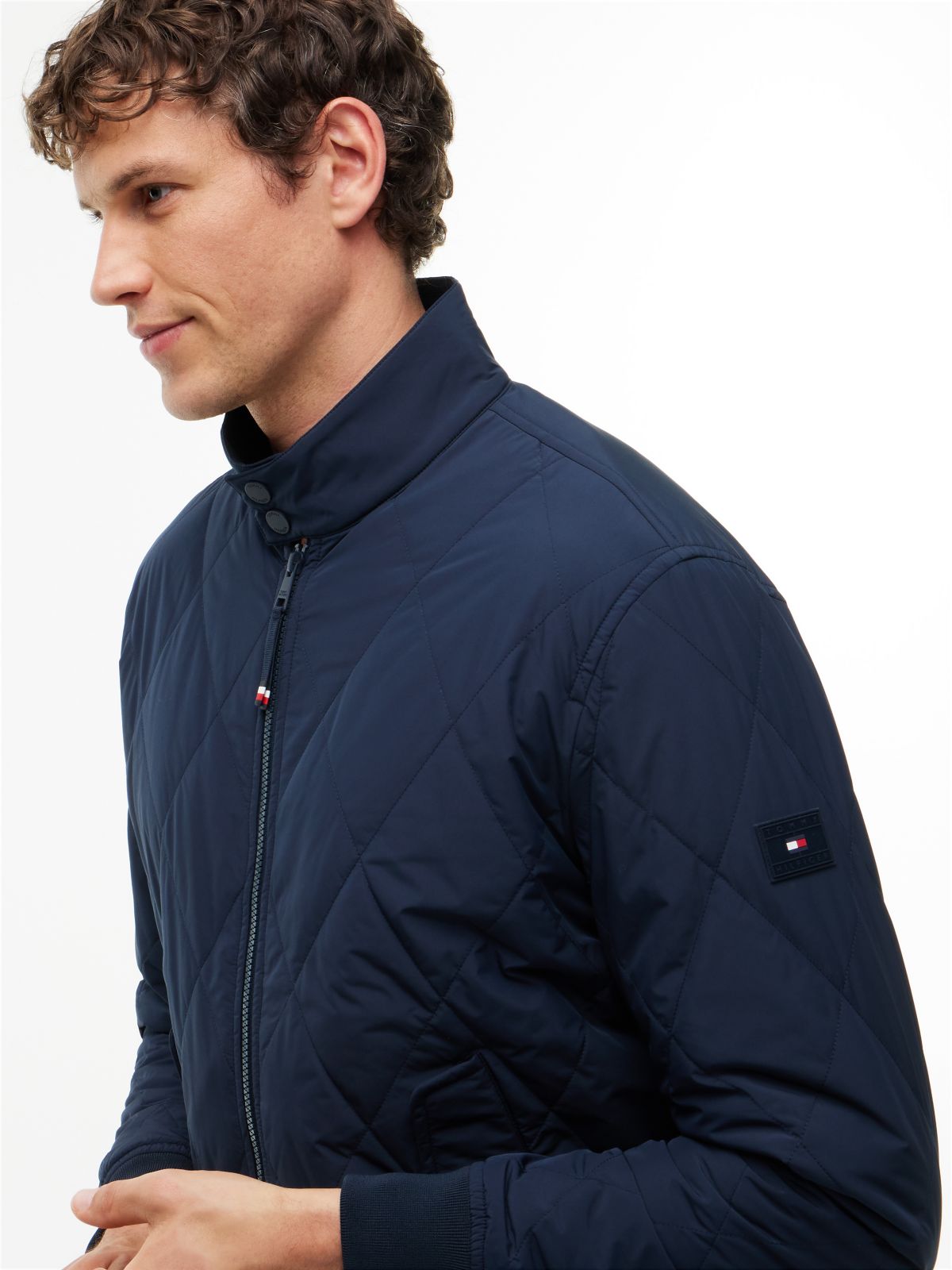 Water Repellent Packable Quilted Harrington Jacket — Blue