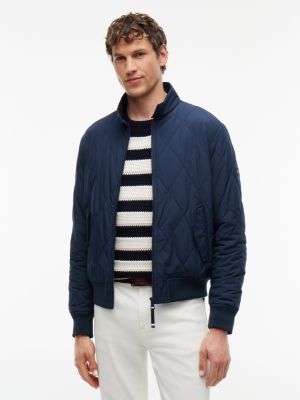blue verstaubare, wasserabweisende harringtonjacke für herren - tommy hilfiger