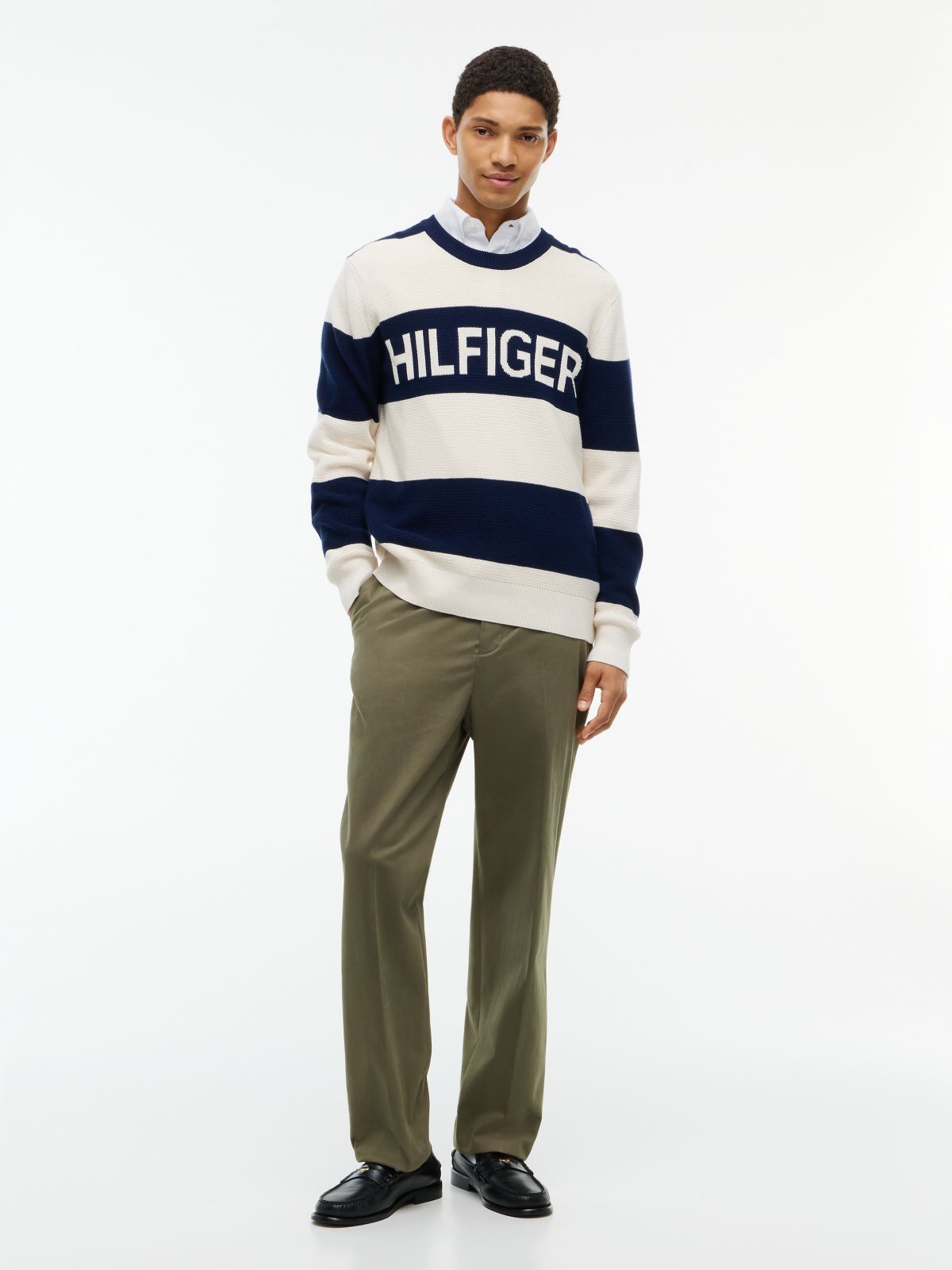 Intarsia Logo Waffle Knit Relaxed Jumper — Blue