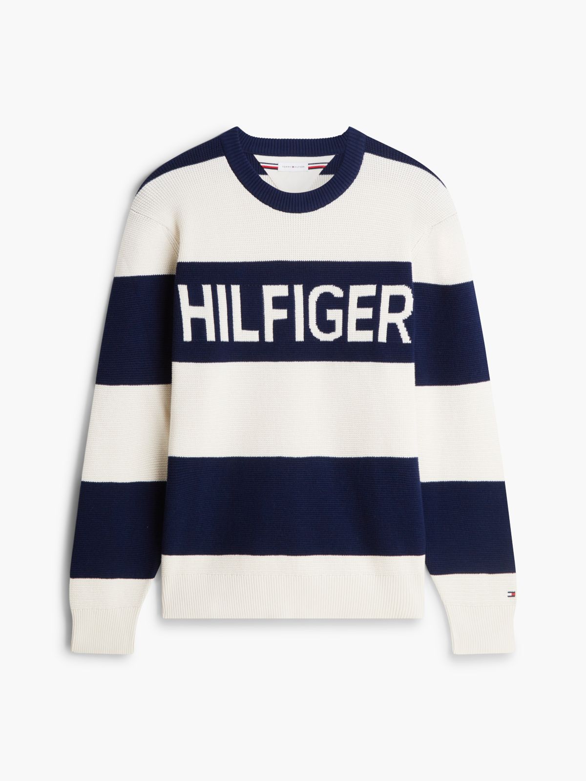 Intarsia Logo Waffle Knit Relaxed Jumper — Blue