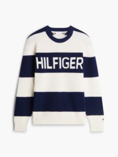 Intarsia Logo Waffle Knit Relaxed Jumper — Blue 5