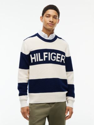 blue intarsia logo waffle knit relaxed jumper for men tommy hilfiger