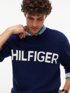 Intarsia Logo Waffle Knit Relaxed Jumper — Blue 3