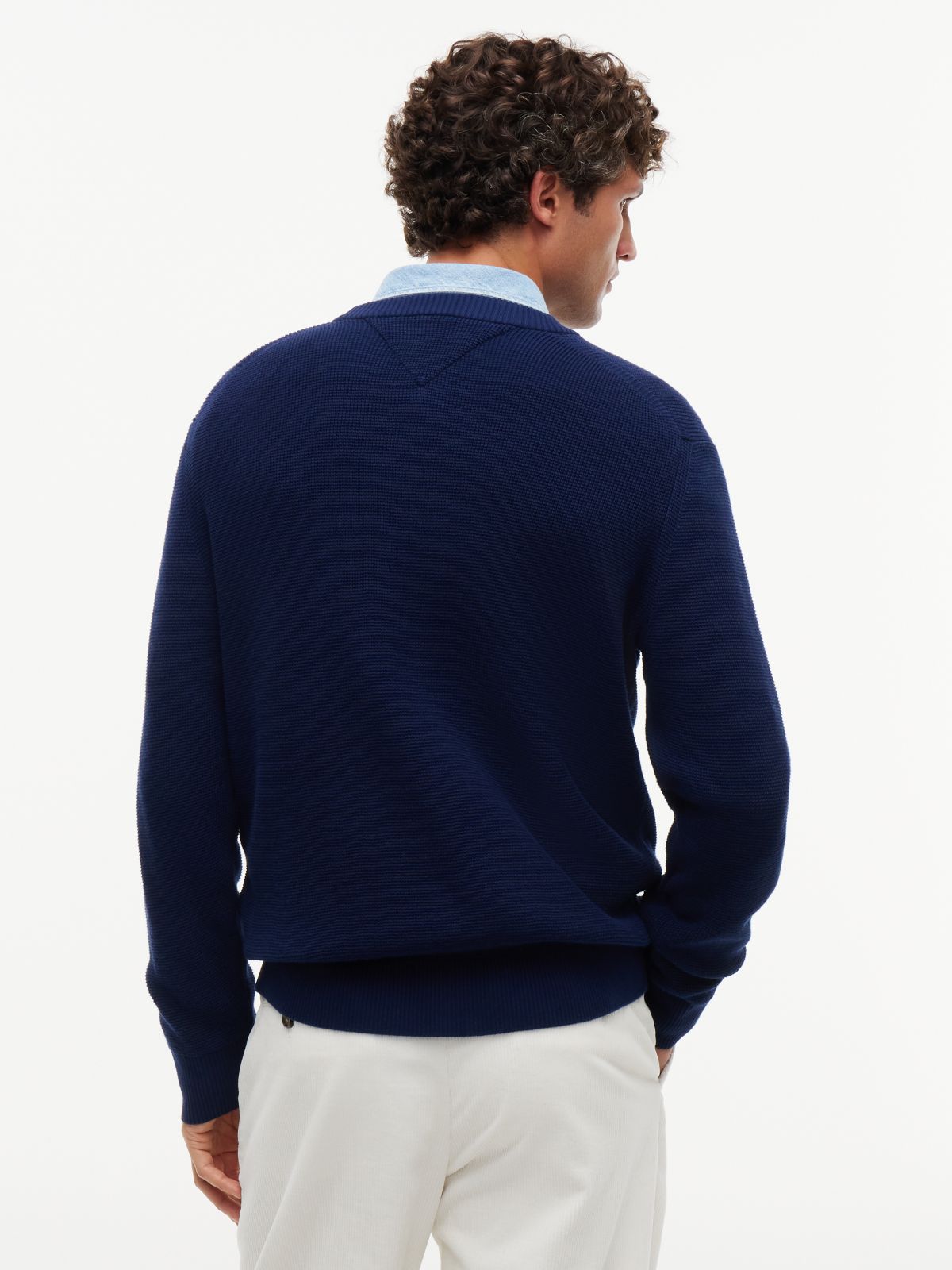 Intarsia Logo Waffle Knit Relaxed Jumper — Blue