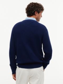 Intarsia Logo Waffle Knit Relaxed Jumper — Blue 5