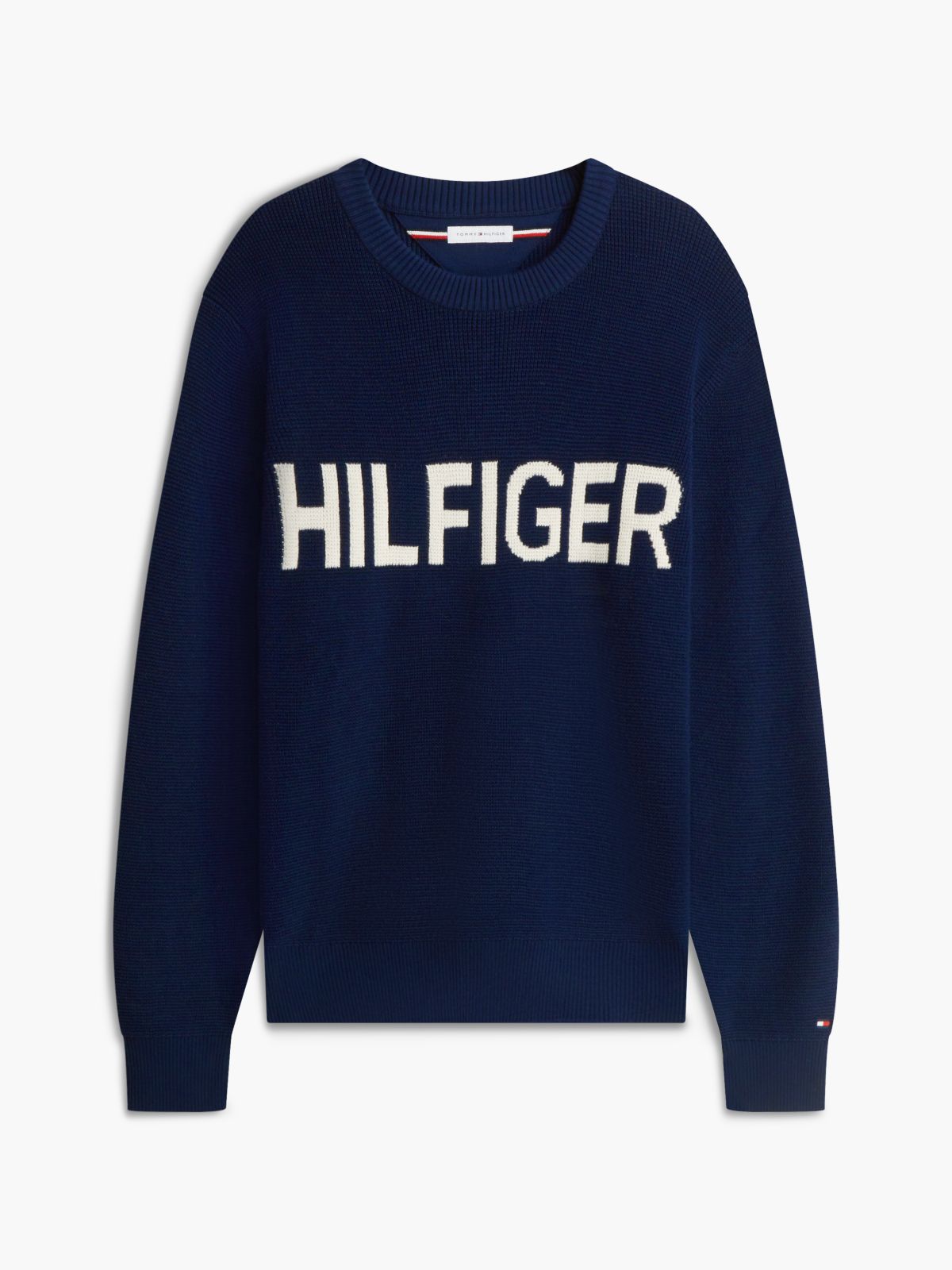 Intarsia Logo Waffle Knit Relaxed Jumper — Blue