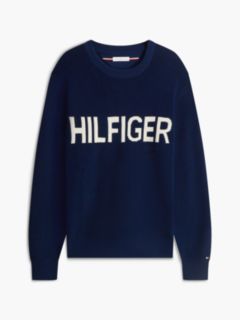 Intarsia Logo Waffle Knit Relaxed Jumper — Blue 6